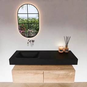 Zaro Alan badmeubel 130cm washed oak 2 lades met vrijhangende wastafel cloud links zonder kraangat urban