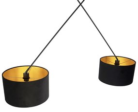 Hanglamp zwart met velours kappen zwart met goud 35 cm 2-lichts - Blitz