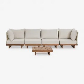 Dailin 4-delige Modulaire Bank Woonkamerset Met 2 Hoekfauteuils En Salontafel In Acaciahout Acacia Bruin - Sklum