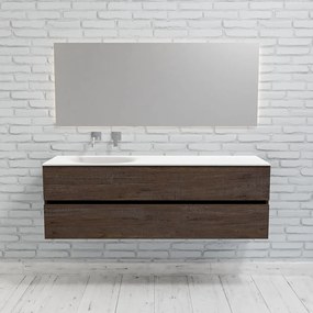 Zaro Sevilla Solid Surface badmeubel 150cm donker eiken zonder kraangat spoelbak links met 2 lades