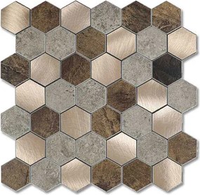 Zelfklevend Mozaiek Hexagon Koper V-Groef - 30.5 cm x 30.5 cm x 0.40 cm | 0.5 kg | Paneli zelfklevende steenstrips
