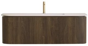Lambini Designs Eleganza rond badmeubel 120cm dark walnut met ribbelfront en wastafel met kraangat