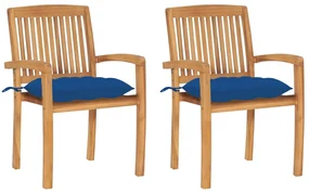 vidaXL Tuinstoelen 2 st met blauwe kussens massief teakhout