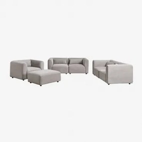 Woonkamerset Met 2 2-delige Modulaire Banken, Fauteuil En Fogler Poef Corduroy Grijs – Taupe – Koel - Sklum