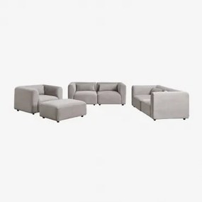 Woonkamerset Met 2 Modulaire 2-zitsbanken, Fauteuil En Poef Fogler Corduroy Licht Taupegrijs - Sklum