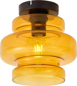 Retro plafondlamp zwart met oranje glas - Denise