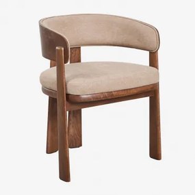 Set Van 2 Eetkamerstoelen Met Armleuningen, Bekleed En Van Eikenhout Olea Signature Stof Tarwe Bruin & Donker Eiken Bruin - Sklum