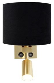 Wandlamp messing met leeslamp en kap 18 cm zwart - Brescia Modern E27 vierkant Binnenverlichting Lamp