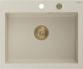 Mexen Elix granieten spoelbak 1-komers 600 x 500 mm, beige, gouden sifon - 6525601005-69-G