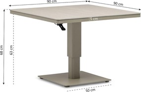 Tuintafel   90 x 90 cm  Zand/Beige   Tivano in hoogte verstelbare