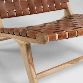 Kave Home Calixta Fauteuil Hout Met Bruin Leer