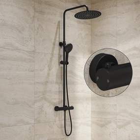 Saniclear Evolution Stripes opbouw regendouche mat zwart met 20cm hoofddouche en 2 standen handdouche