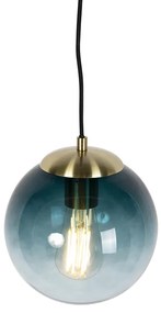 Art deco hanglamp messing met oceaanblauw glas 20 cm - Pallon