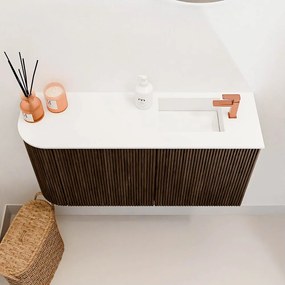 Mondiaz Joya 80cm toiletmeubel ronding links walnut met wastafel faye rechts 1 kraangat talc