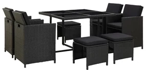 vidaXL 9-delige Tuinset met kussens poly rattan zwart