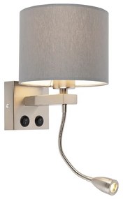 Moderne wandlamp staal met grijze kap - Brescia