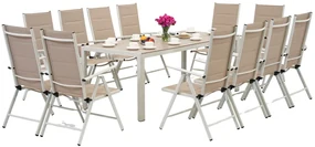 Aluminium tuinmeubelen met grote Polywood Verona tafel voor 12 personen Garden Point beige