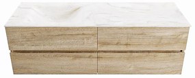 Mondiaz Vica DLux badmeubel 150cm washed oak 4 lades met wastafel ostra links 1 kraangat