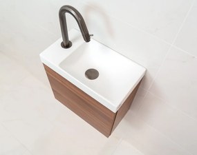 Sanigoods Minimo toiletmeubel 40cm walnut met mat witte fontein met kraangat