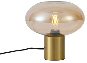 Design tafellamp messing met amber glas - Umbrella