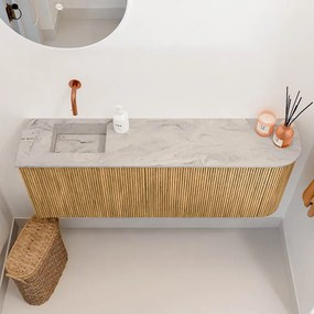 Mondiaz Joya DLux 110cm toiletmeubel ronding rechts oak met wastafel faye links zonder kraangat glace