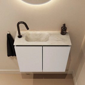 Mondiaz Ture DLux toiletmeubel 60cm linen met wastafel ostra links met kraangat