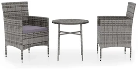 vidaXL 3-delige Tuinset poly rattan grijs