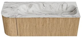 Mondiaz Kurve-dlux 125cm badmeubel ronding links oak met 1 lade en deur en wastafel big medium rechts zonder kraangat glace