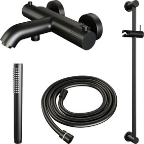 Brauer Stripe thermostatische badkraan met glijstang en staafhanddouche zwart mat