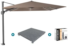 Platinum Challenger Zweefparasol T2 Premium Glow 3x3 m. - Havana Taupe met voet en hoes