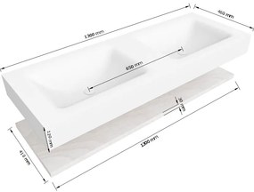 Zaro Alan badmeubel 130cm met planchet washed oak en vrijhangende wastafel cloud dubbel 2 kraangaten urban