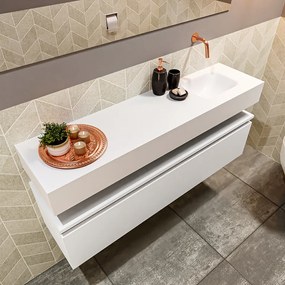 Mondiaz Andor toiletmeubel 120cm mat wit met witte wastafel rechts zonder kraangat