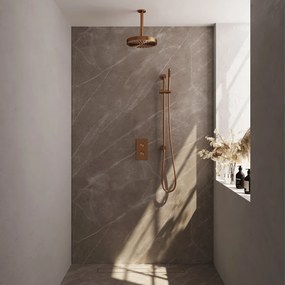 Brauer Stripe inbouw regendouche met 25cm hoofddouche, met plafondarm, glijstang en staafhanddouche set 21 koper geborsteld PVD