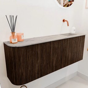 Mondiaz Joya DLux 110cm toiletmeubel ronding links walnut met wastafel faye rechts zonder kraangat glace