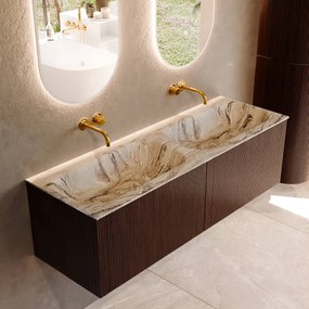Mondiaz Kurve-dlux 140cm badmeubel ruby met 2 lades en wastafel stor small dubbel zonder kraangat glace