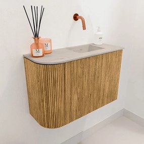 Mondiaz Joya DLux 60cm toiletmeubel ronding links oak met wastafel faye rechts zonder kraangat opalo