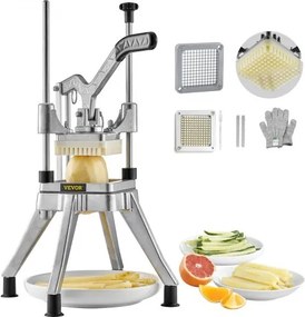 VEVOR Aardappelsnijder Frietsnijder 1/4 inch Beignetssnijder Groentesnijder Commerciële hakselaar Fruitsnijder met 2 vervangende messen, roestvrijstalen hakselaar Groentesnijder