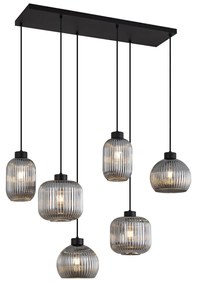 Design hanglamp zwart met smoke glas 6-lichts - Ana