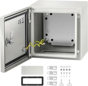 VEVOR schakelkast NEMA industriële behuizing 20x20x15cm NEMA 4X stalen verdeelkast IP66 waterdicht en stofdicht elektrische aansluitdoos voor buiten/binnen