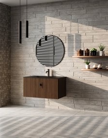 Muebles Raya badmeubel ribbelfront 80cm walnoot met zwarte wastafel met kraangat