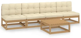 vidaXL 5-delige Loungeset met kussens massief grenenhout