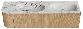 Mondiaz Kurve-dlux 165cm badmeubel ronding links oak met 2 lades en 1 deur en wastafel stor small dubbel/rechts zonder kraangat glace