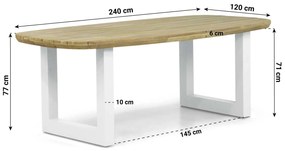 Dining Tuintafel rechthoekig 240 x 100 cm Aluminium/Teak Wit Falcon/Talai