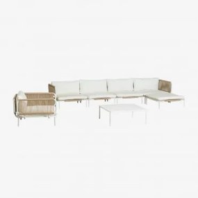 Tuinset Met 4-delige Modulaire Hoekbank, Salontafel, Poef En Stoel Van Roubly-staal Beige Amandelroos - Sklum