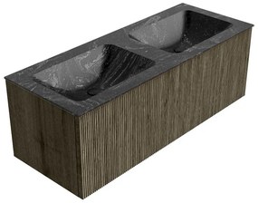 Mondiaz Kurve-dlux 120cm badmeubel shadow met 1 lade en wastafel leaf dubbel zonder kraangat lava