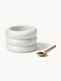 Marmeren schalen Zuri met lepel, 2-delig