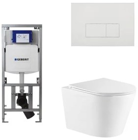 QeramiQ Dely Toiletset - 36.3x51.7cm - diepspoel - rimless - Geberit UP320 Burda inbouwreservoir - softclose toiletzitting - glans witte bedieningsplaat - rechthoekige knoppen - wit mat SW1000766/0701131/SW706187/SW1026254