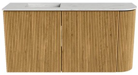 Mondiaz Joya DLux 80cm toiletmeubel ronding rechts oak met wastafel faye links 1 kraangat opalo