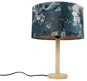 Tafellamp hout met velours kap vis 35cm - Mels Klassiek / Antiek, Landelijk E27 rond Binnenverlichting Lamp