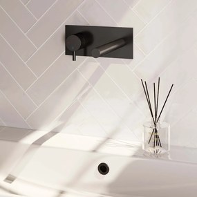 Brauer Black Edition ColdStart wastafelkraan inbouw rechte uitloop met achterplaat model B2 zwart mat